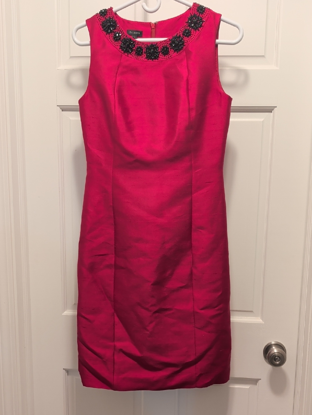 Talbots Hot Pink Embellished Neck Sheath Dress